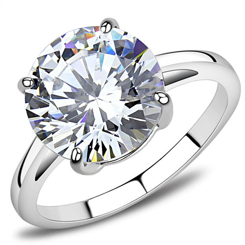 Round Cut Clear CZ Solitaire Engagement Ring Stainless Steel TK316-8981 ...